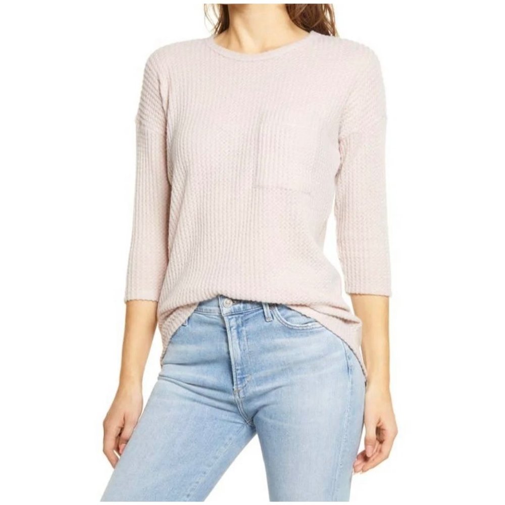 Bobeau soft knit 3/4 sleeve waffle thermal crewneck top NEW size XS